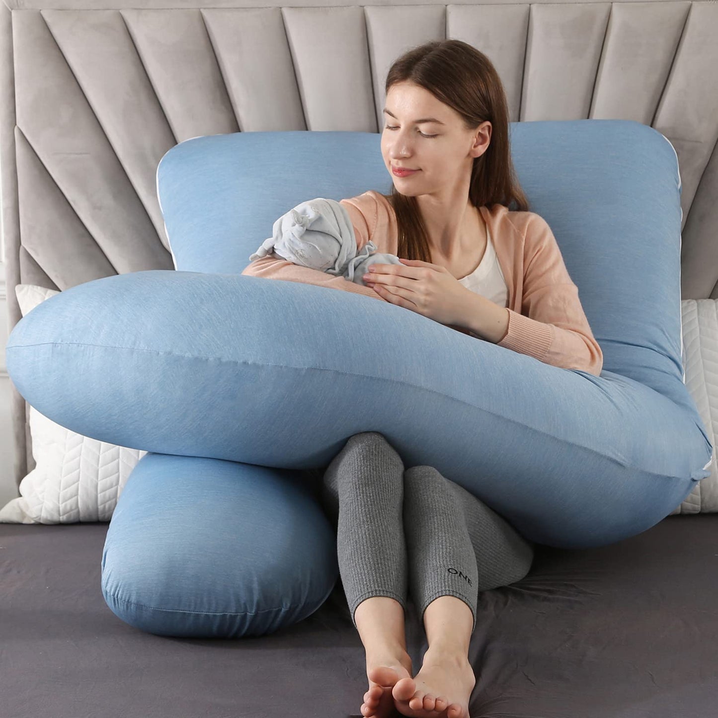 Elover Cooling Pregnancy Pillows for Sleeping, U Shaped Full Body Pillow with Removable Cover, Pregnant Women Must Haves,Maternity Essential,Blue