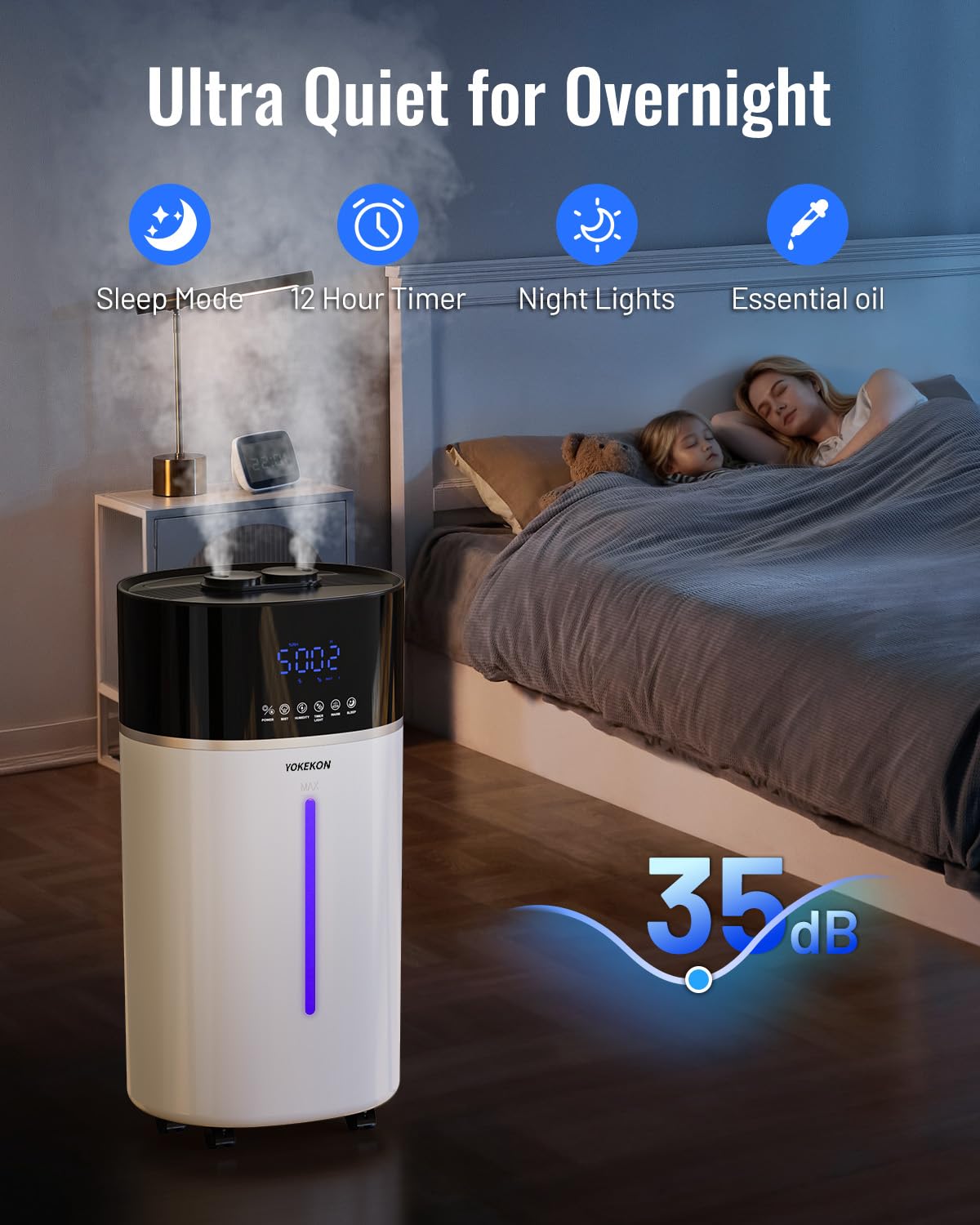 Yokekon Cool and Warm Mist Humidifier Large Room, 4.76Gal/18L Humidifiers for Home 2500 sq ft, Air Humidifiers for Bedroom with Diffuser&Extended Tube, Whole House Humidifiers for Nursery Baby Plants