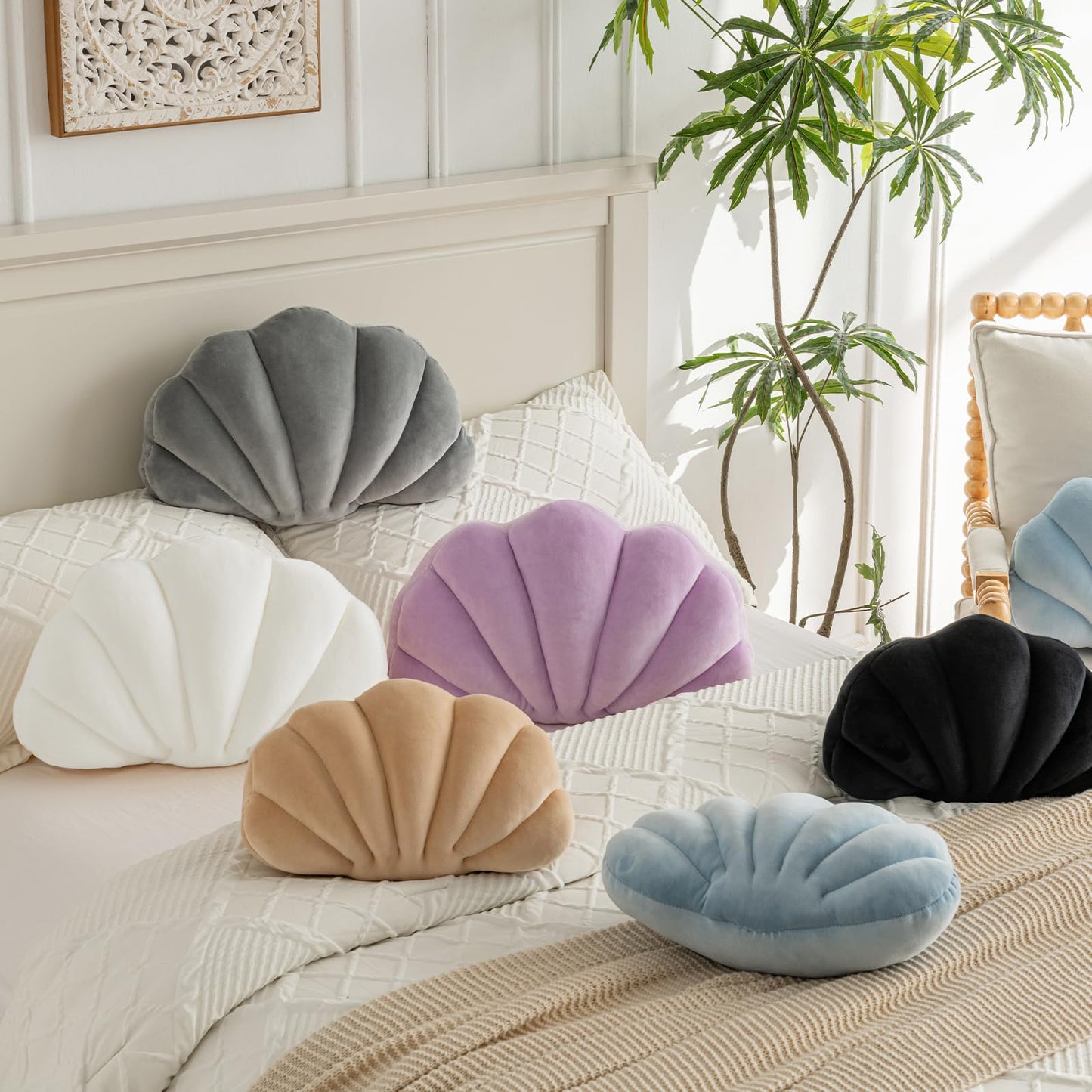ZCNYCLAM Shell Pillow, Shell Shaped Decorative Throw Pillows with Velet for Couch Bed, Cute Seashell Beachy Room Decor Aesthetic Throw Pillows for Bedroom Living Room(13x10 Inches, Dusty Blue)
