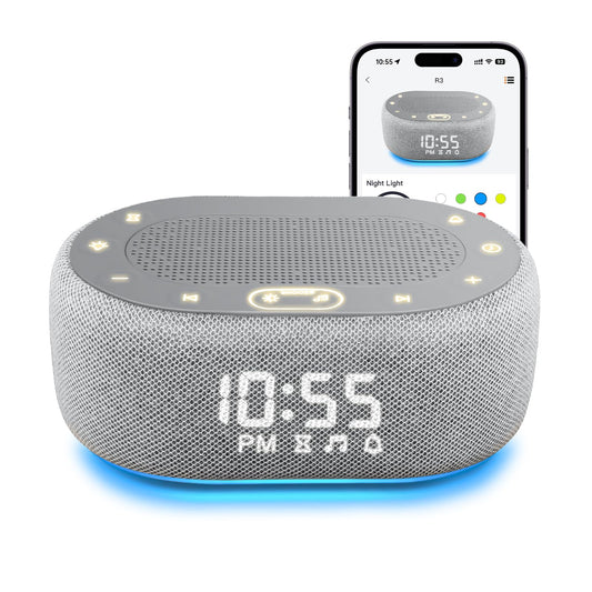 1Mii White Noise Machine with Alarm Clock, Sound Machine for Sleep for Adult Baby, Smart App Controlled，30 Soothing Sounds, Sleeping Timer, Dimmable 7-Color Night Light, 30 Volume Levels - Grey