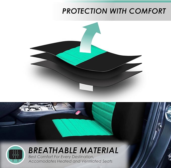 FH Group Automotive Car Seat Covers Front Set Premium 3D Air Mesh Front Seat Covers, Airbag Compatible Universal Fit Interior Accessories for Cars Trucks and SUVs - Mint