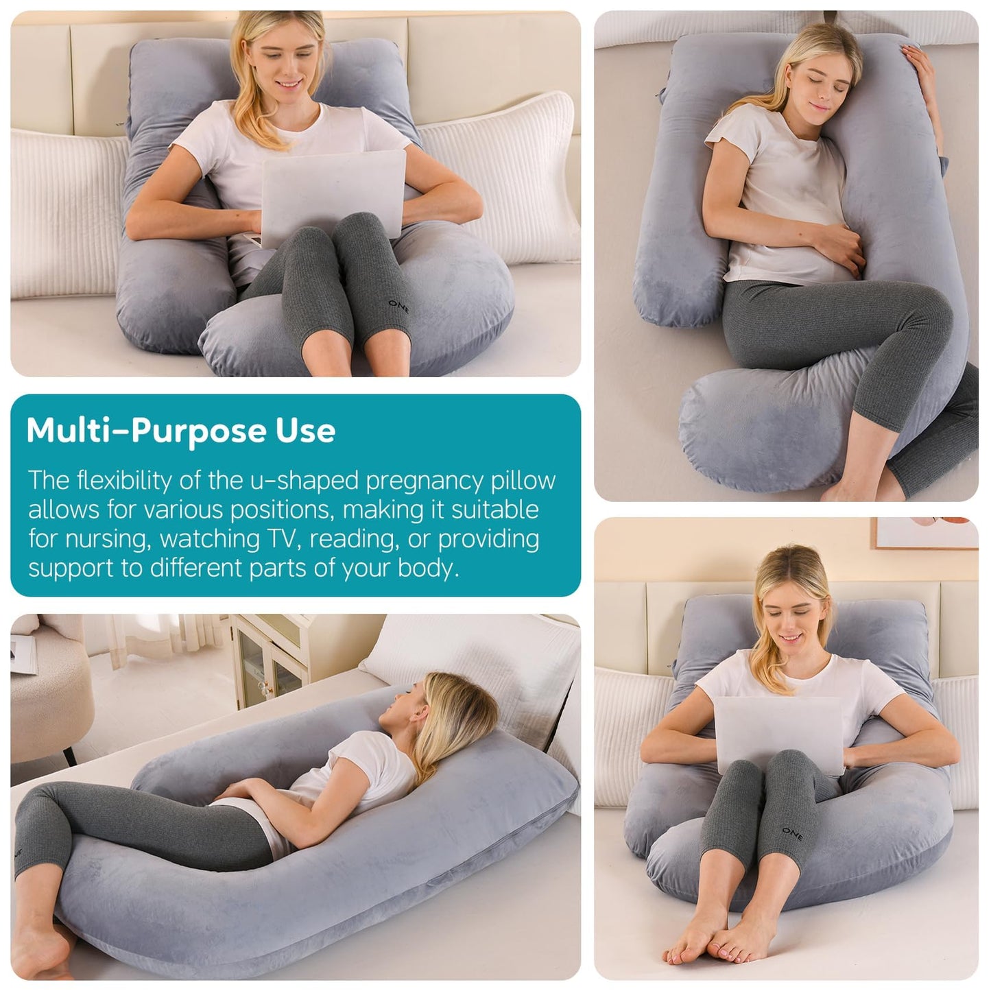 Wodsfay U-Shaped Pregnancy Pillow for Sleeping, Full Body Support for Back, HIPS & Belly - 57 Inch Maternity Pillow with Machine Washable Cover | Maternity Essential