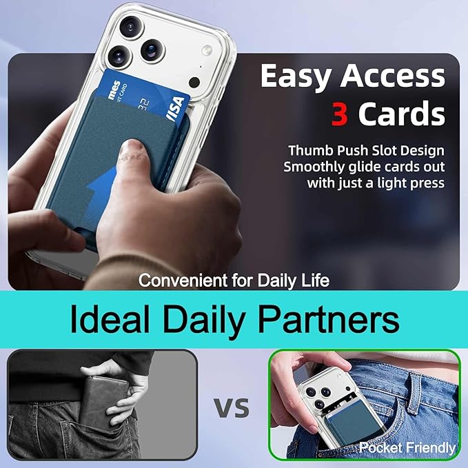 Ntwinro Magnetic for iPhone 17 Pro Max Clear Case (Compatible with MagSafe) with Blue Detachable Wallet & Card Holder for 3 Cards [RFID Blocking] Military Grade Protective Slim Phone Cover