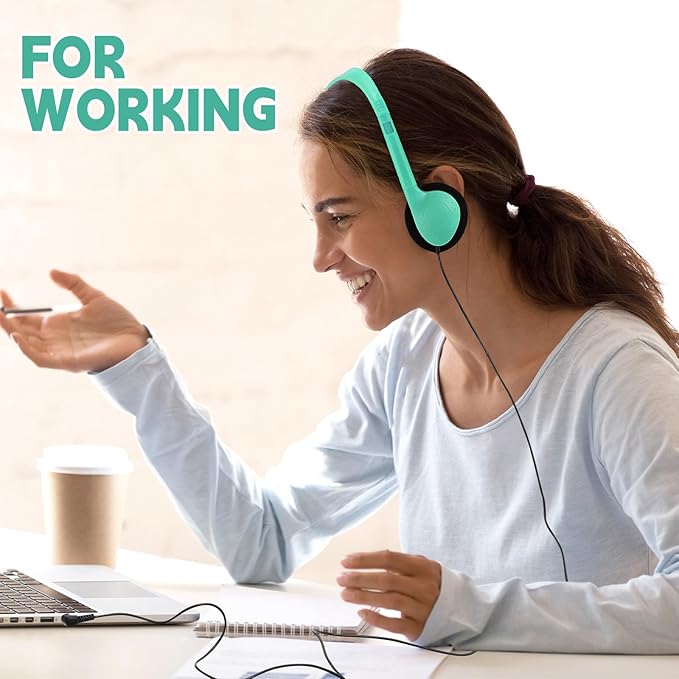 Konohan 10 Pack Headphones Bulk Headphone for School Classroom Student Wired Headphones Adjustable with 3.5 mm Jack for Adults (Emerald Green)
