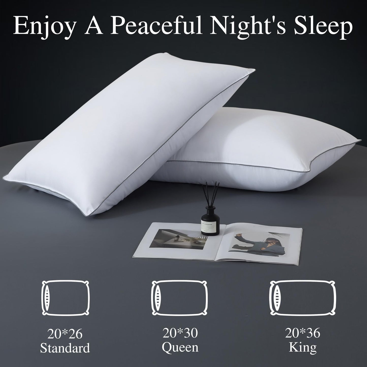 WhatsBedding Goose Down Pillows King Size Set of 2, Luxury Hotel Bed Pillows for Deep Sleep, Fluffy Soft Feather Down Pillow for Back, Stomach or Side Sleepers, 20" x 36"