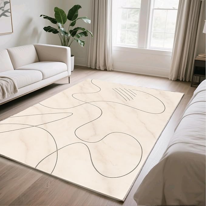 Modern Marble Rug - 2x3 Rug, Abstract Line Marble Bath Rugs, Minimalist Geometry Doormat, Washable & Non Slip Small Rugs Home Decor