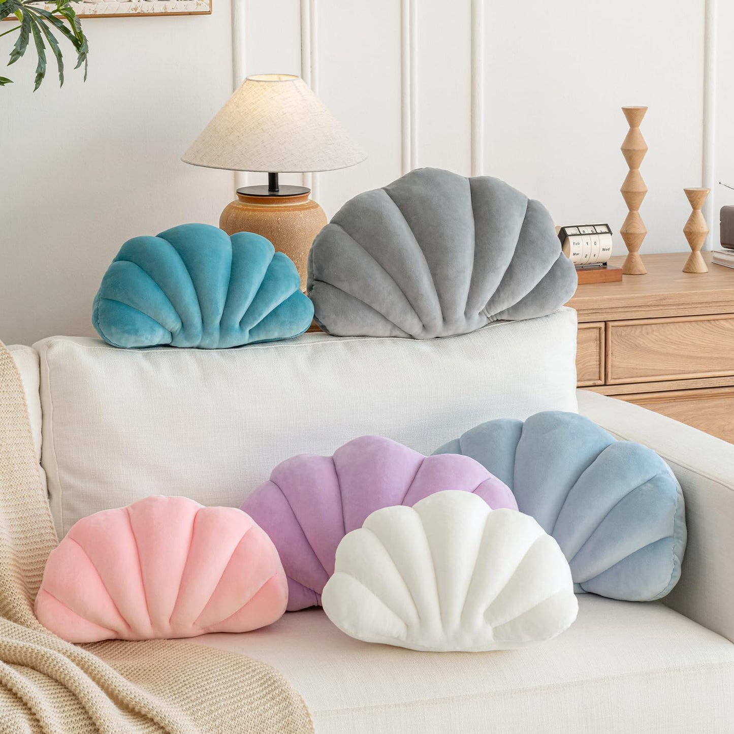 ZCNYCLAM Shell Pillow, Shell Shaped Decorative Throw Pillows with Velet for Couch Bed, Cute Seashell Beachy Room Decor Aesthetic Throw Pillows for Bedroom Living Room(13x10 Inches, Dusty Blue)