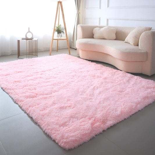 Pink Rug for Girls Bedroom 5x7: Ultra Soft Faux Fur Shag Rugs for Living Room,Modern Indoor Plush Fuzzy Carpets for Kids Nursery Dorm Room Decor