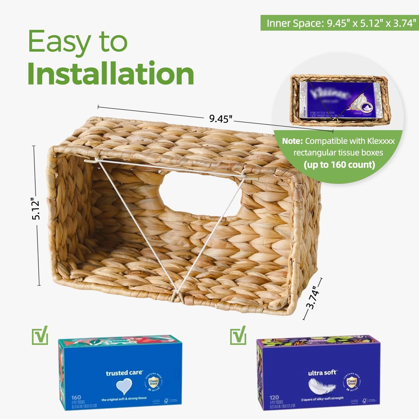 2 Pack Rectangle Wicker Tissue Box Cover Fits 120-Count (3-Ply) / 160-Count (2-Ply) Boxes, Natural Rattan Woven Facial Tissue Holder, Decorative Tissue Box Holder for Bathroom