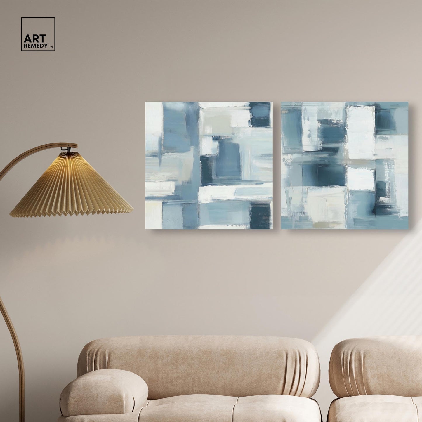 Modern Minimalist Blue Abstract Pair 2 Panel Set Canvas Print Abstract Wall Art by Art Remedy, Gallery Wrapped, 20 x 20