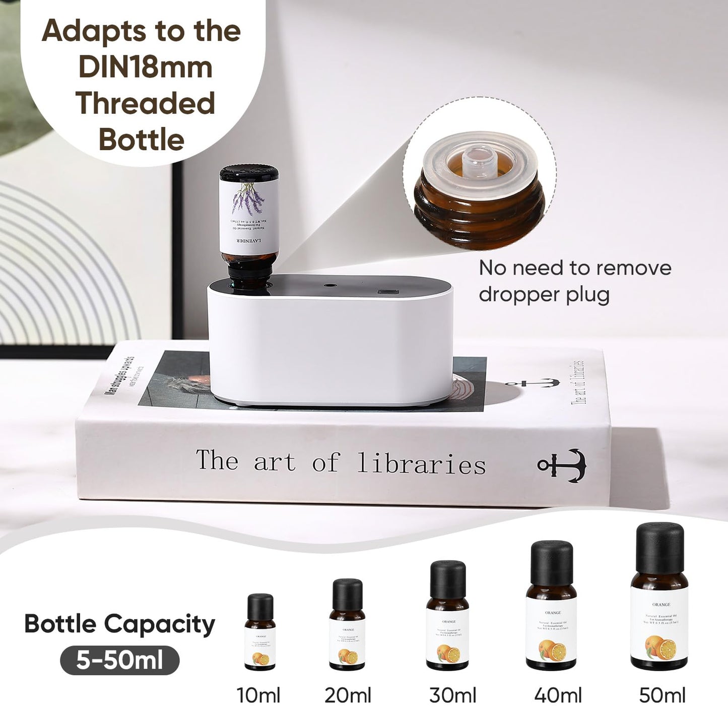 Lecdura Waterless Diffuser for Essential Oil, Battery Operated Scent Air Aromatherapy Diffuser, Mini Aroma Diffusers with 3 Intermittent Mist Modes, Cycle Start for 400-700 sq.ft Home Office Bedroom.