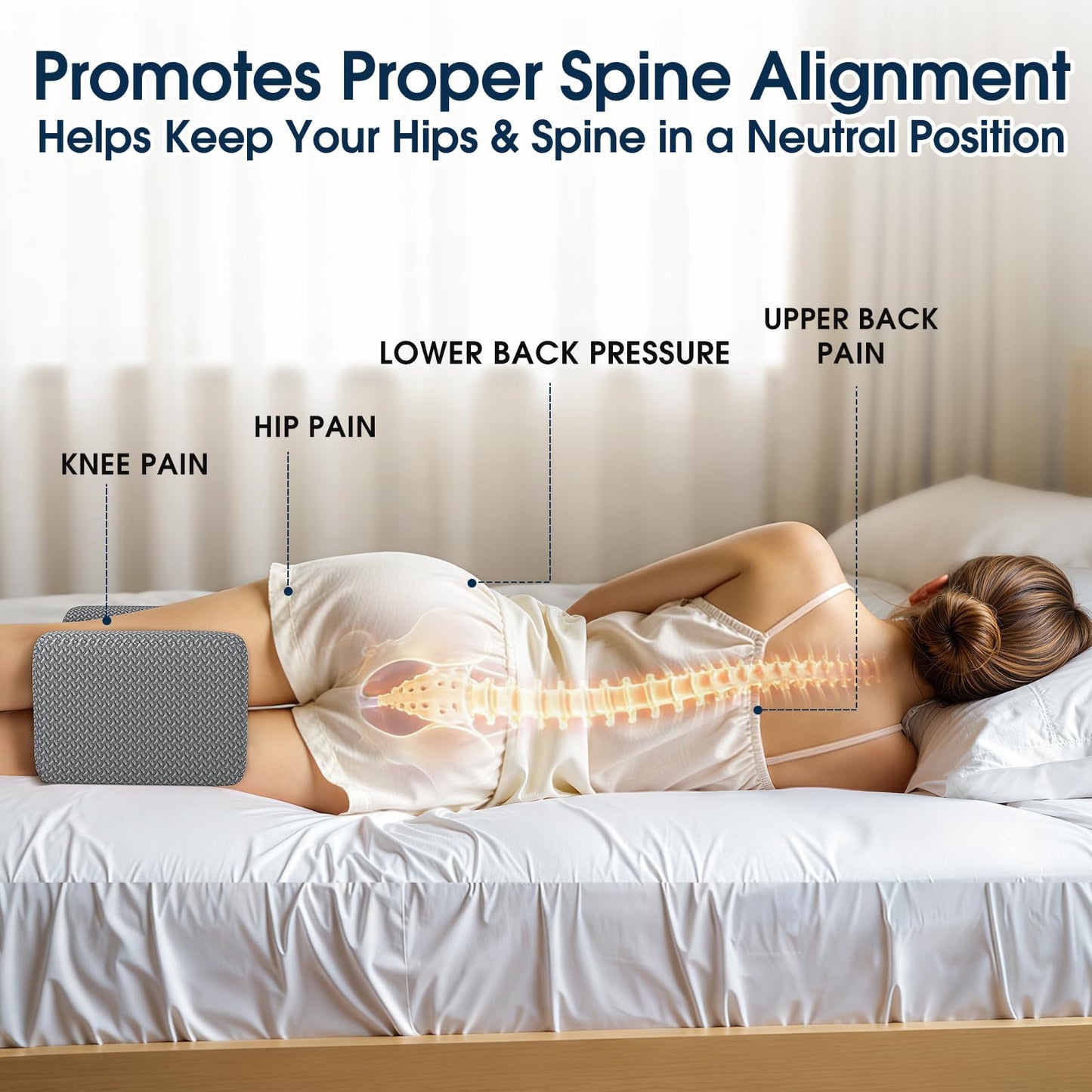 BlissTrends Memory Foam Knee Pillow, Knee Pillow for Side Sleepers, Leg Pillows for Sleeping Blood Circulation, Elevation Pillow for Spine Aligning, Sciatica, Back, Hip, Knee, Ankle Pain, Grey