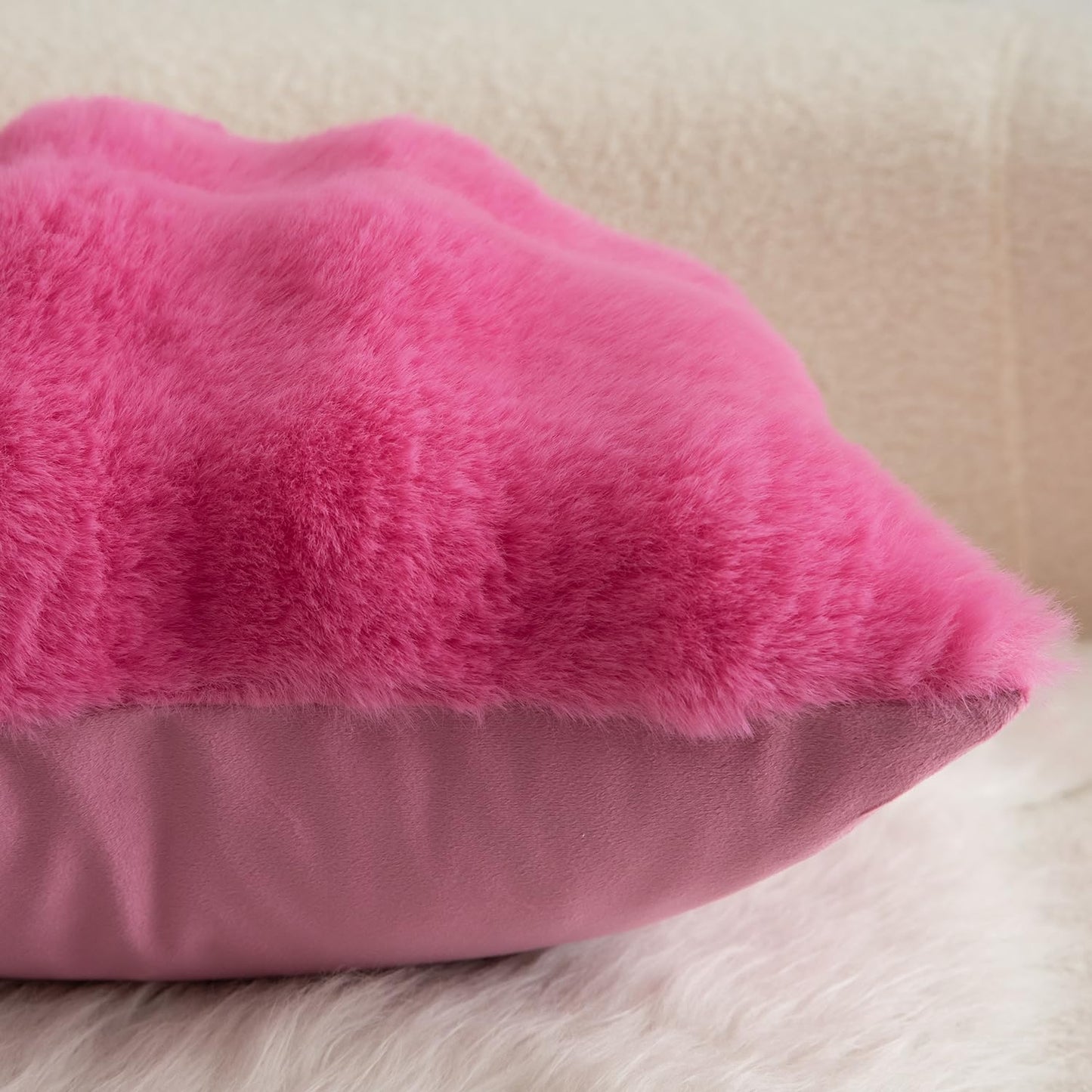 MANDIOO Pack of 2 Thick Plush Wool Decorative Throw Pillow Covers Super Soft Wave Bubble Fur Velvet Cushion Covers Pillow Shams for Couch Bed Living Room 16x16 Inch Hot Pink