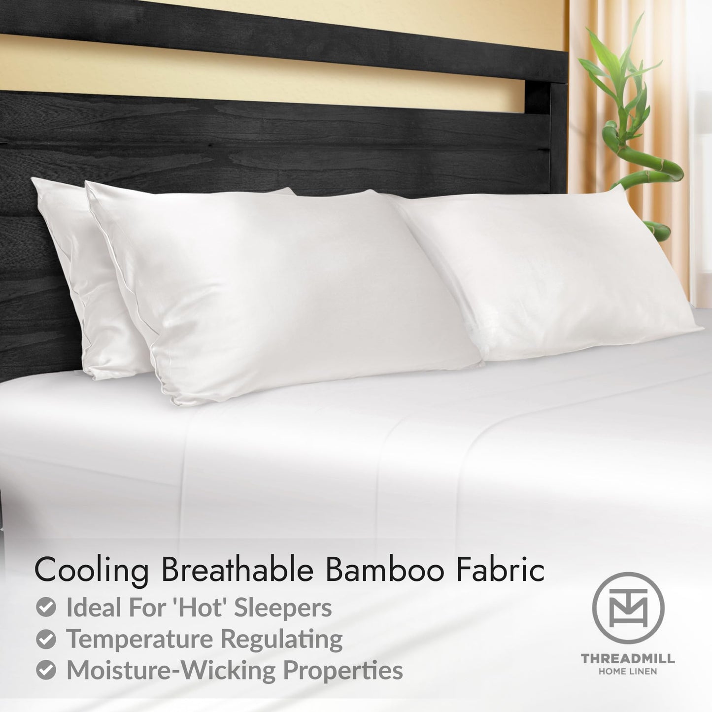 Threadmill Rayon Bamboo Queen Sheet Set - Viscose Bamboo Sheets for Queen Size Bed, 4 Piece Hotel White - Silky Soft, Cool, Lightweight, Breathable - Deep Pocket - Moisture Wicking & Cooling