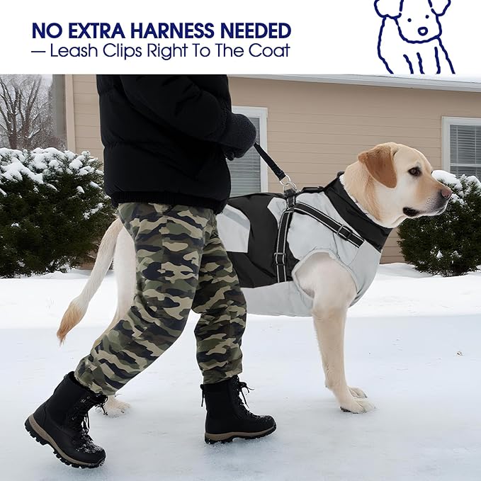 FUAMEY Dog Winter Jackets for Small Dogs,Dog Coat with Harness Built in,Waterproof Dogs Snowsuits Warm Pet Jacket Zip Up Fleece Cold Weather Coats Reflective Puppy Vest with Pocket Black XS