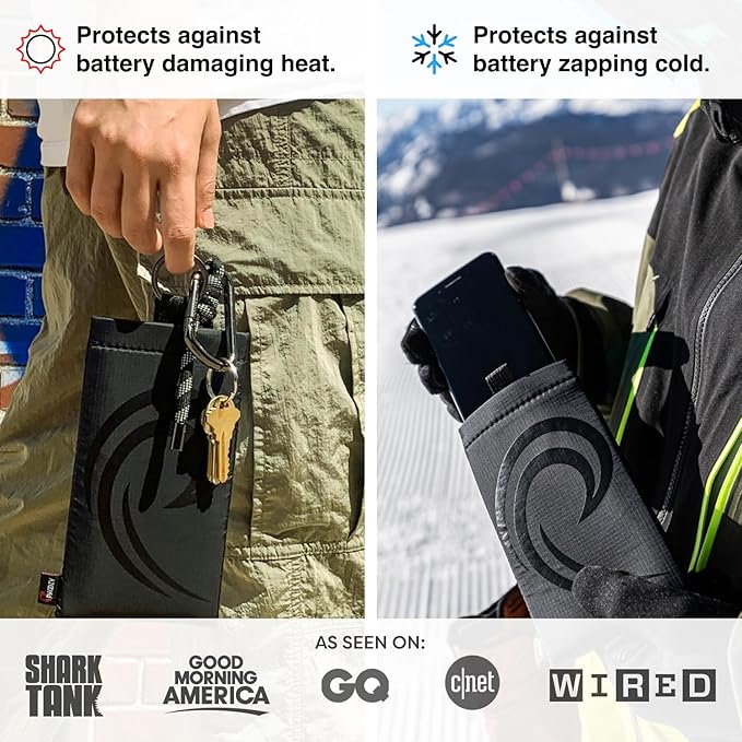 PHOOZY Apollo II Thermal Phone Case Cold Weather Insulated Pouch | Extends Battery Life 4X | NASA Tech Skiing Snowboard Accessories | Military Grade | Medium - Black