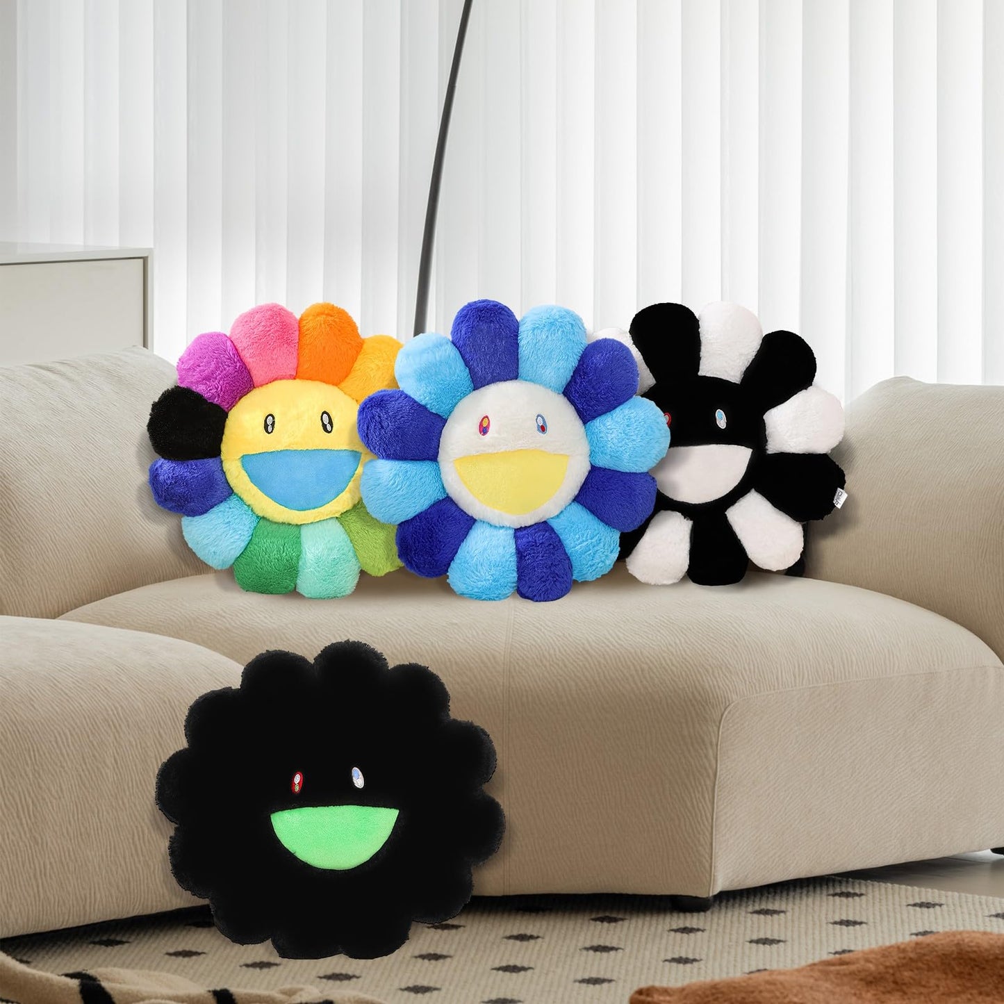 SHINUOER Flower Pillow, Smiley Face Sunflower Plush Pillow, Cute Flower Floor Cushion, Soft Decorative Throw Pillow for Bedroom, Sofa, Car or Dorm Decor