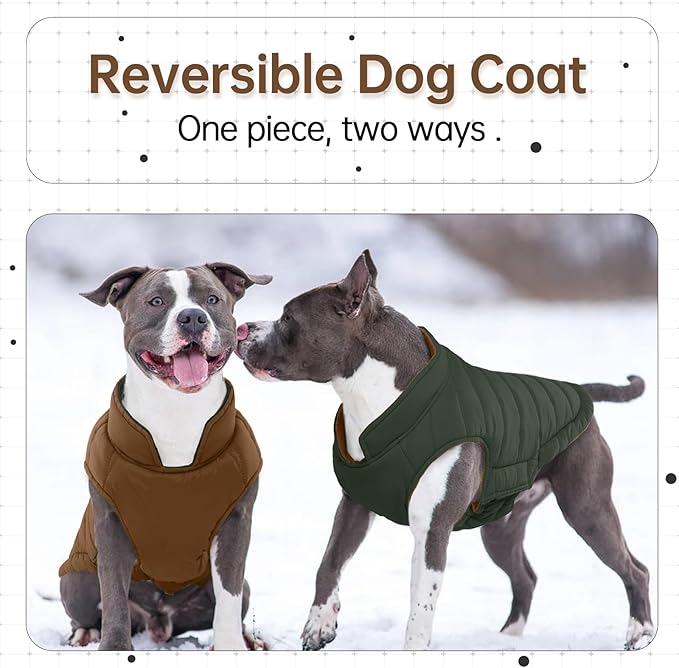 Lelepet Reversible Dog Coat Waterproof Dog Jacket Windproof Puffer Vest for Winter Warm Lightweight Coats for Large Dogs Adjustbale Hook & Loop Pet Apparel with Leash Hole, Golden Retriever, 3XL