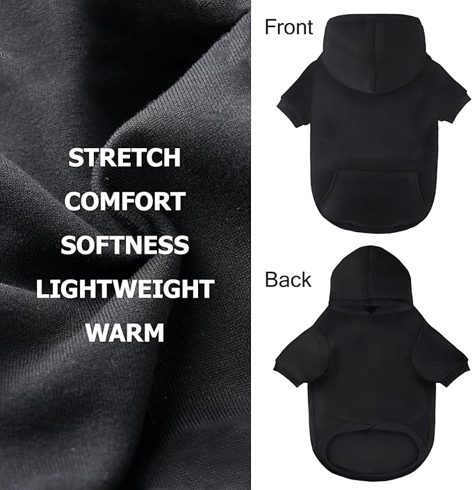 BAOBICUTE Dog Basic Hoodie Soft Dog Clothes Cold Weather Sweaters for Medium Large Dogs Cozy Fabric Warm Sweatshirt with Leash Hole (Black, L (Back: 20.47",Chest: 28.35", Neck: 21.26"))