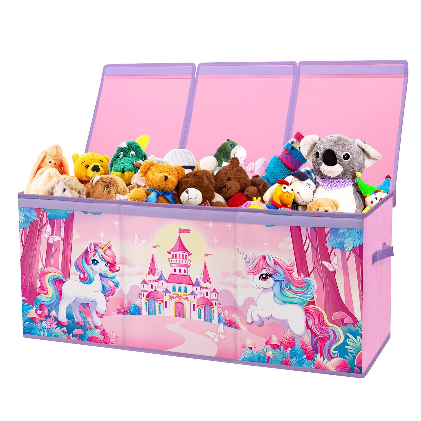 Large Toy Box Chest Organizer with Flip Lid for Kids, Collapsible Oxford Toy Storage Box with Handles for Boys Girls, Sturdy Waterproof Storage Organizer for Bedroom Playroom Nursery, 37.7×12.5×15.7''