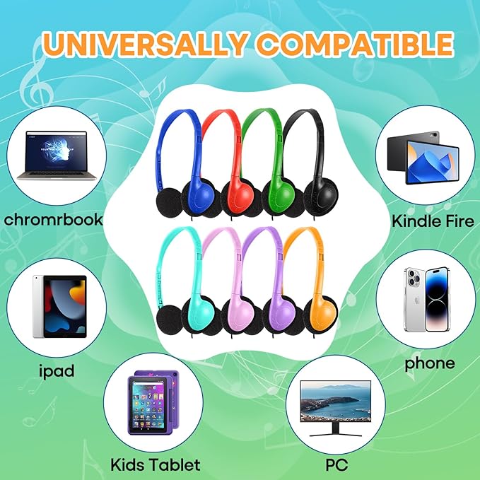 50 Pack Classroom Headphones Bulk for Students Kids Schools, Wholesale Class Set Durable Wired Earphones for Students Children Toddler Teens Boys Girls and Adult (HY857,50 Mixed)