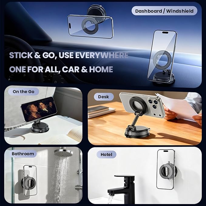 Vacuum Magnetic Phone Holder for Car, Magsafe Car Mount 360 Adjustable Vacuum Suction Cup, Phone Mount for Car Accessories/Windshield/Mirror/Kitchen/Gym for iPhone 17 Pro Max 16 15 14 13