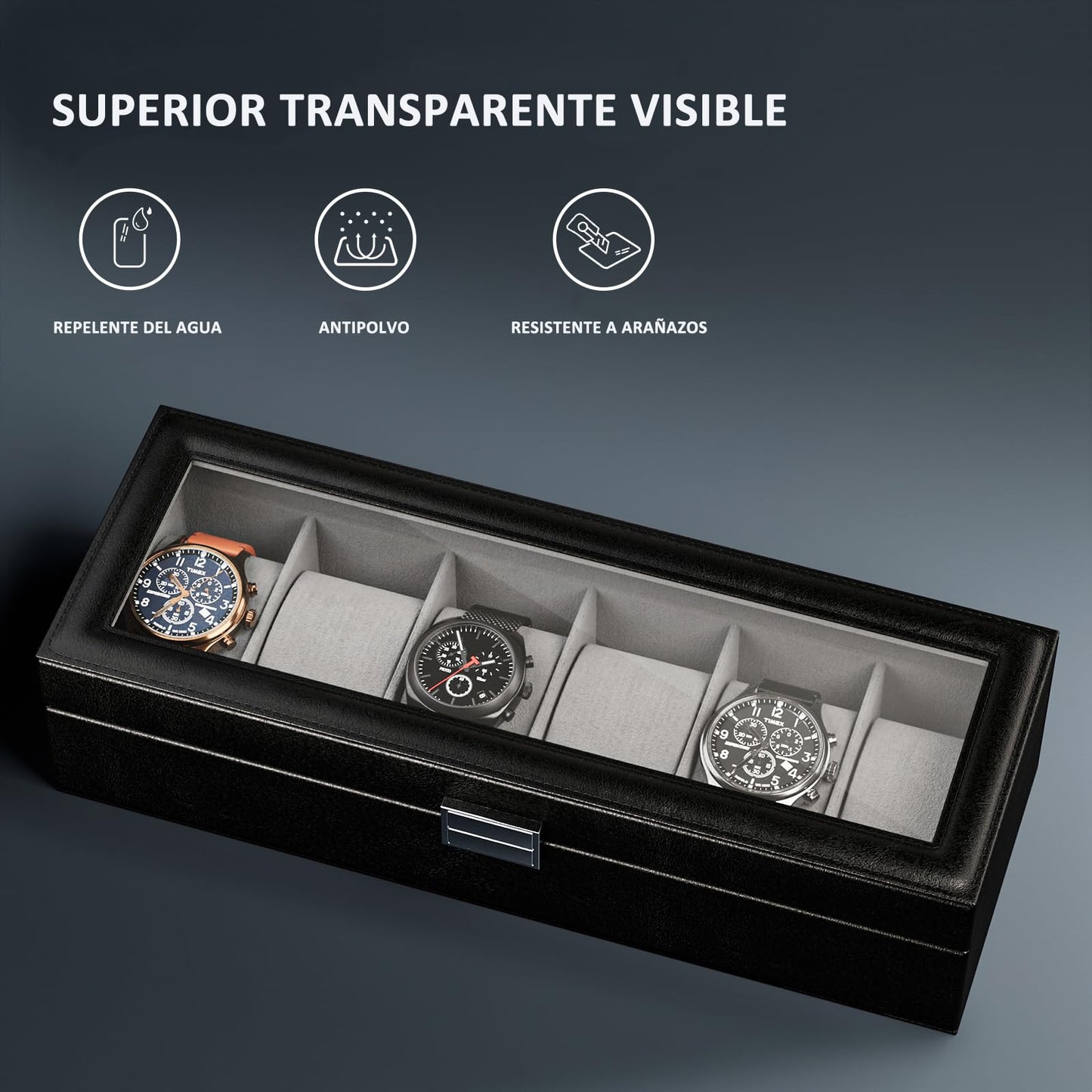 ProCase Watch Box, 6 Slot Mens Watch Case, Watch Storage Holder Organizer, Watch Display Case with Glass Lid, Anniversary Birthday Valentine Gifts for Men Women -6 Slot, Black