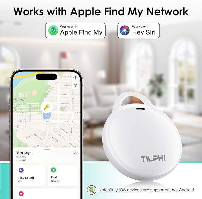 Air Tracker Tags-1 Pack: Bluetooth Tracker Works with Apple Find My (iOS Only), Key Finder and Smart Tag Locator for Luggage, Backpack, Suitcases, Pets, Replaceable Battery(White)