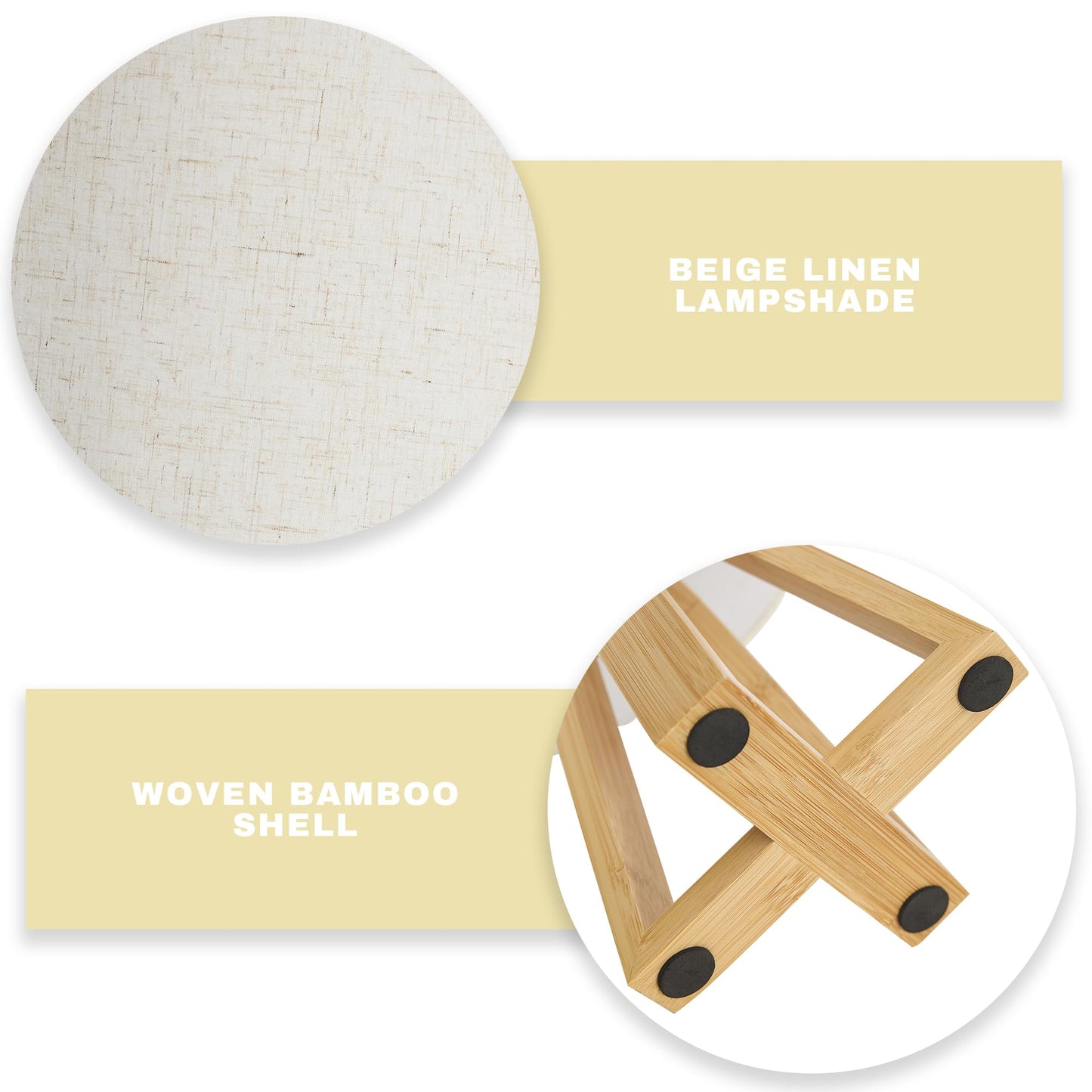 Booniture Cross-Base Table Lamp, Small Bamboo Bedside Lamp with Beige Linen Lampshade, Boho Modern Nightstand Lamp for Bedroom Living Room Office,E26 Socket (Natural Color)