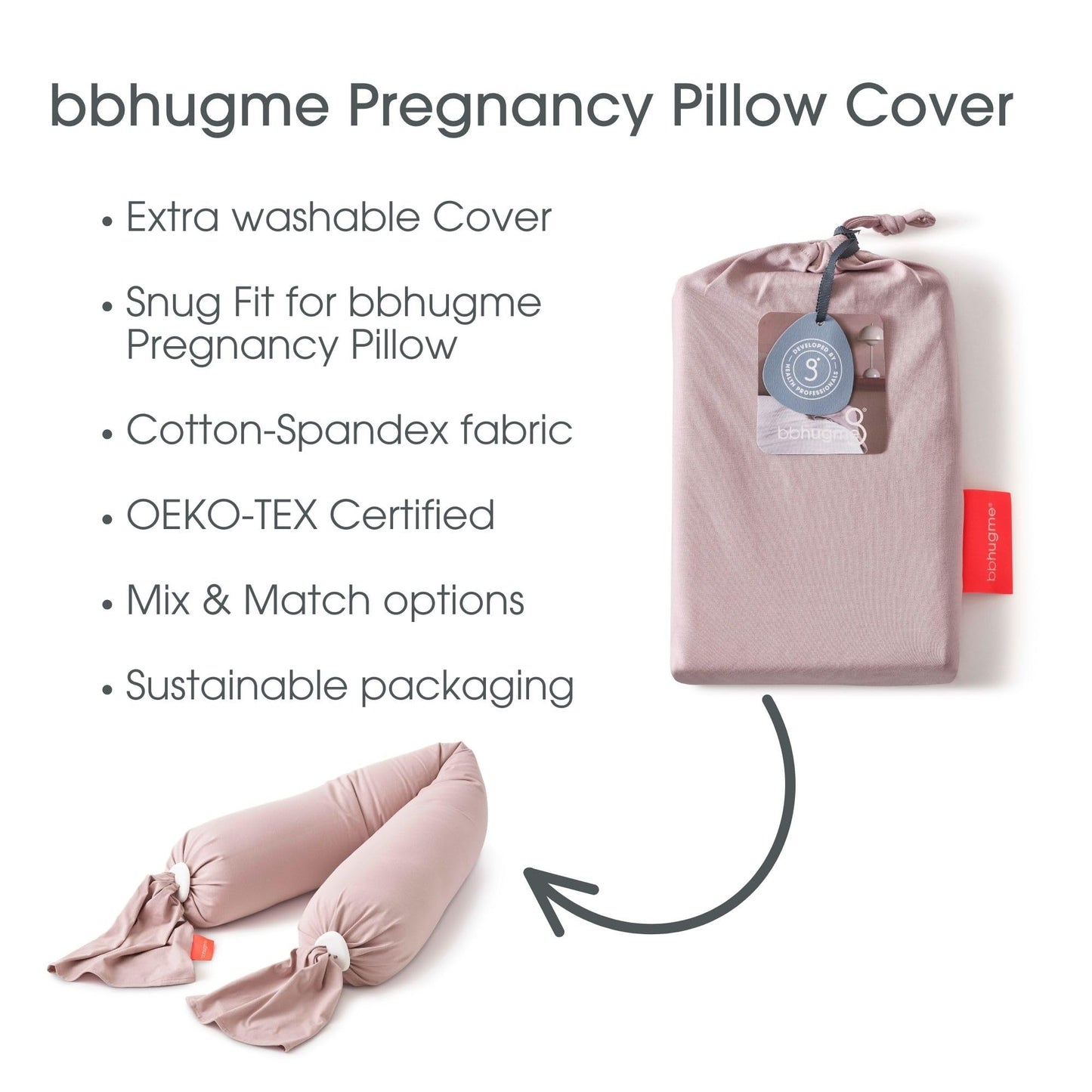 bbhugme Adjustable Pregnancy Pillow with Removable Eucalyptus Cover & Extra Dusty Pink Cover - Full Body Support for Pregnant Women