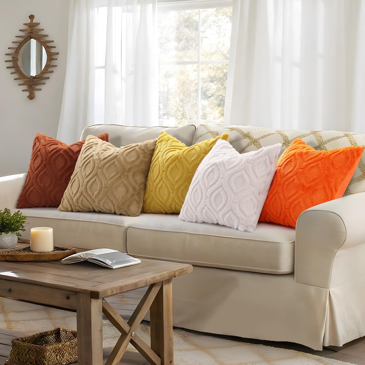 decorUhome Throw Pillow Covers 12x20 Inch Set of 2, Soft Plush Faux Wool Rust Solid Couch Pillow Covers, Accent Farmhouse Neutral Rectangle Pillow Cases for Sofa Bed Living Room