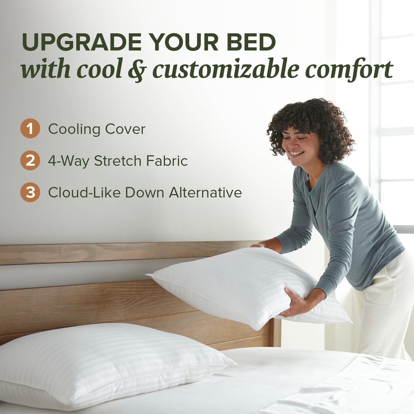 Beckham Hotel Collection Summer Sanctuary Queen Pillow - Cooling Qmax Adjustable Down Alternative Pillow w/Extra Fill, Ideal for Side Back Stomach Sleepers