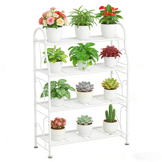 SORCEDAS Plant Stand Indoor Outdoor Plant Shelf 4 Tier Metal Corner Flower Stand Multiple Holder for Patio Garden Balcony Living Room, White