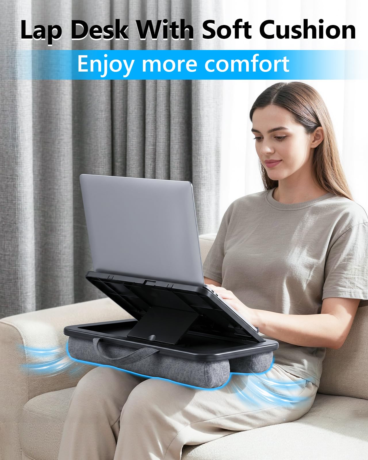 Yotnufy Adjustable Lap Desk with Cushion - 8 Angles Ergonomic Laptop Lap Desk for Bed Couch Car Home Office - Fits up to 14 Inch Laptop (MINI)