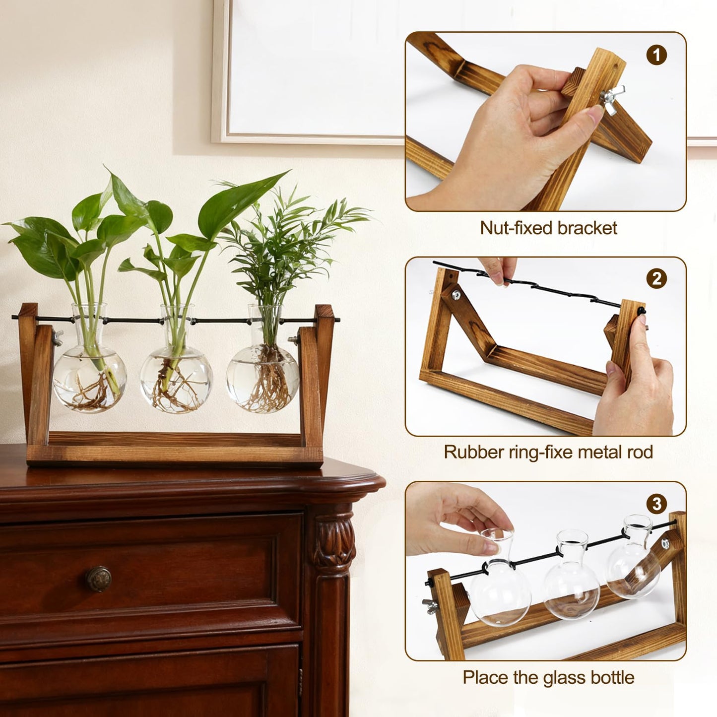Renmxj Plant Propagation Station, Plant Terrarium with Wooden Stand