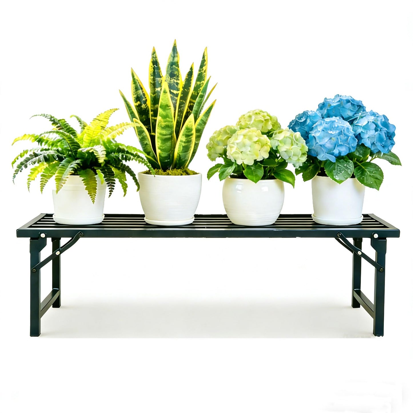 Foldable Plant Stand, No Assembly Heavy Duty Iron Plant Shelf, Rustproof Single Tier Plant Rack for Indoor Outdoor, Long Narrow Flower Stand for Patio Balcony Garden Living Room, 33" L x 9.7" W x 11.7" H