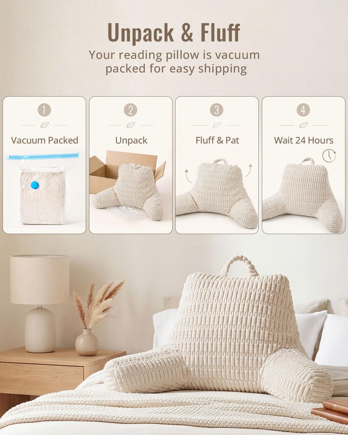 Blissful Diary Reading Pillow, Backrest Pillow with Shredded Memory Foam for Adult & Children, Designed for Bed and Couch Sitting Up, Includes Arms, Pockets and Washable Cover, Sage Green