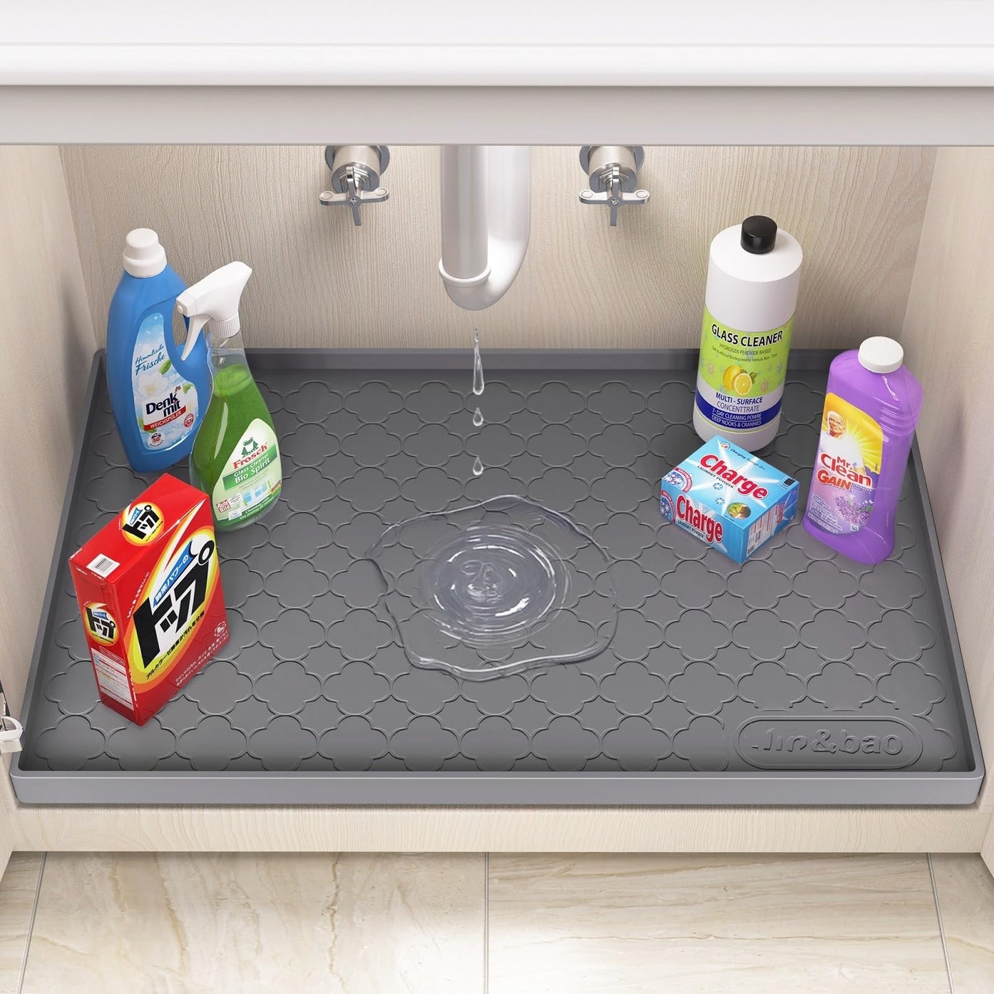 Jin&Bao Waterproof Under Sink Mat 22" x 19", Thick Silicone Mat Cabinet Protector for Kitchen and Bathroom, Shelf Liner, Home Organizer and Storage, Multipurpose Tray for Gadgets and Essentials