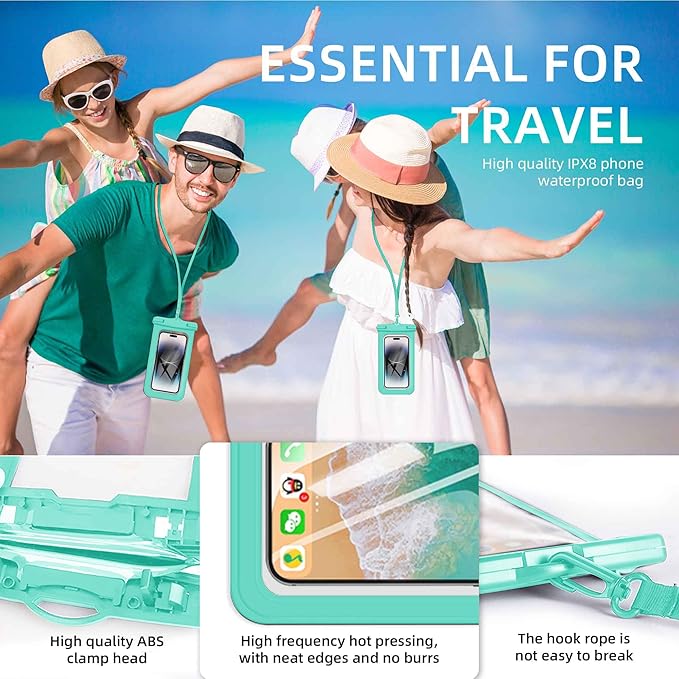 [Up to 8.9" 2 Pack Waterproof Phone Pouch Case,Waterproof Phone Bag for iPhone 17 16 15 14 13 Pro Max Plus Galaxy S25 S24 Ultar Plus+,IPX8 Cellphone Dry Bag Beach Travel Essentials-Green