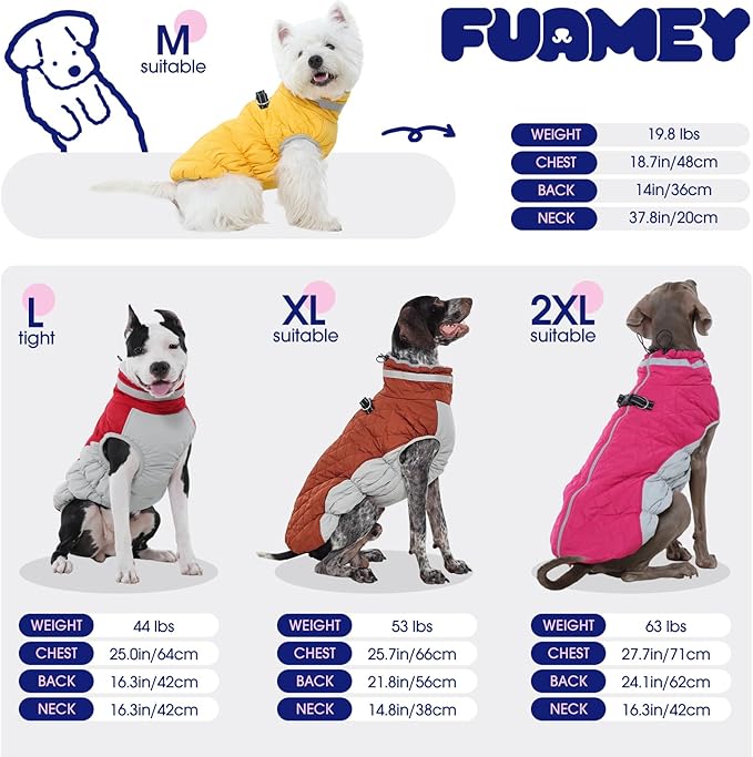 FUAMEY Dog Coat for Large Dogs,Waterproof Dog Winter Jacket with Harness Built in Puppy Cold Weather Coats Reflective Pet Vest with Zipper Warm Fleece Dogs Snowsuit Windproof Mint Green XL