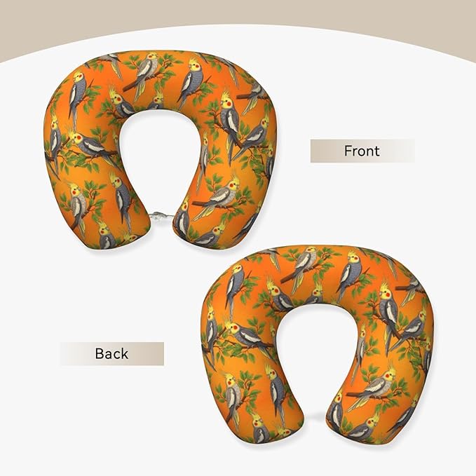 Comfortable Memory Foam Travel Neck Pillow, Funny Chin/Head Cushion Supporting Airplane Car Pillows Yellow Parrots Tree Orange for Sleeping Outdoors Travel Office