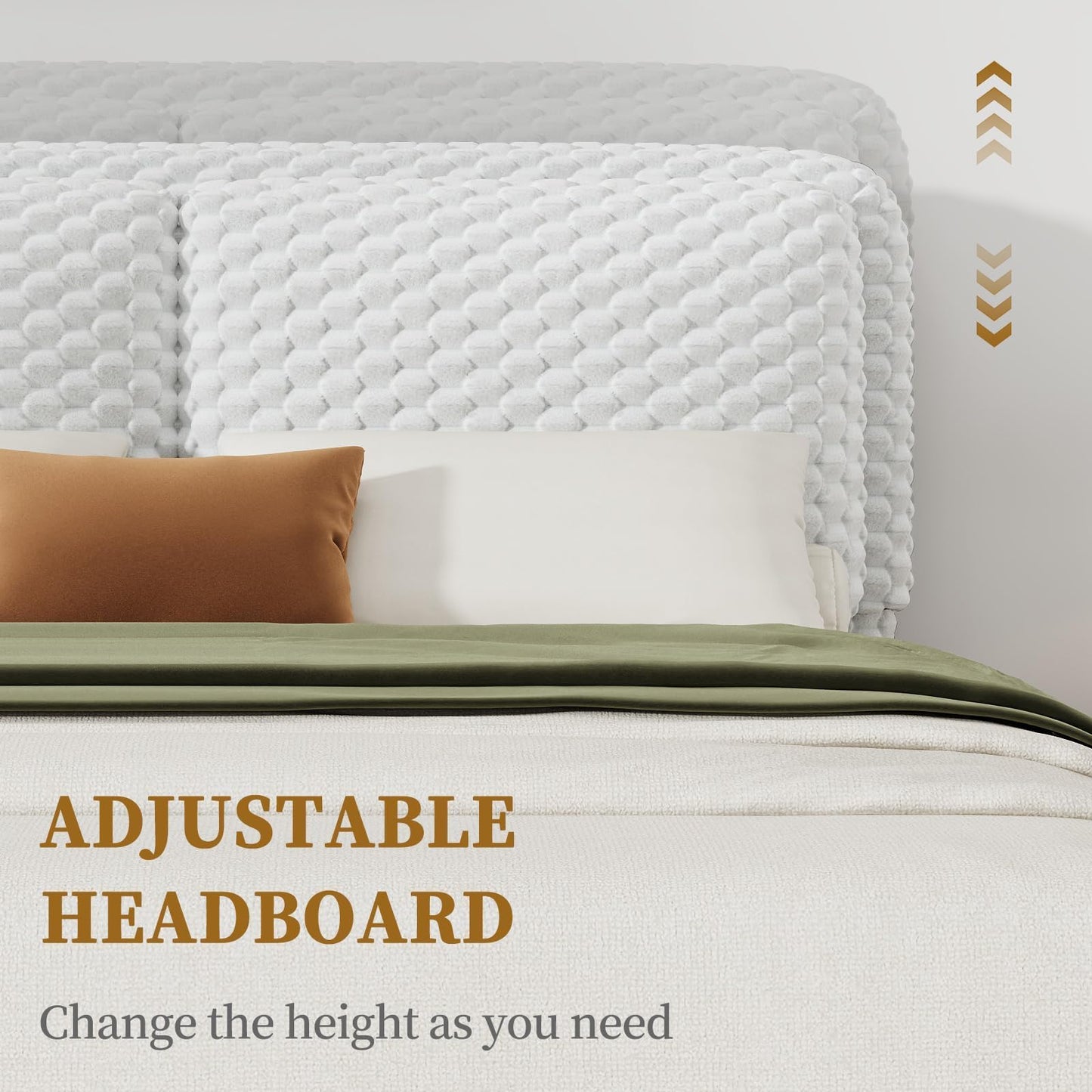 REVOMINCA Full Size Bed Frame with Headboard, Corduroy Upholstered Bed Frame, Wooden Slats Support, No Box Spring Needed, Easy Assembly, White