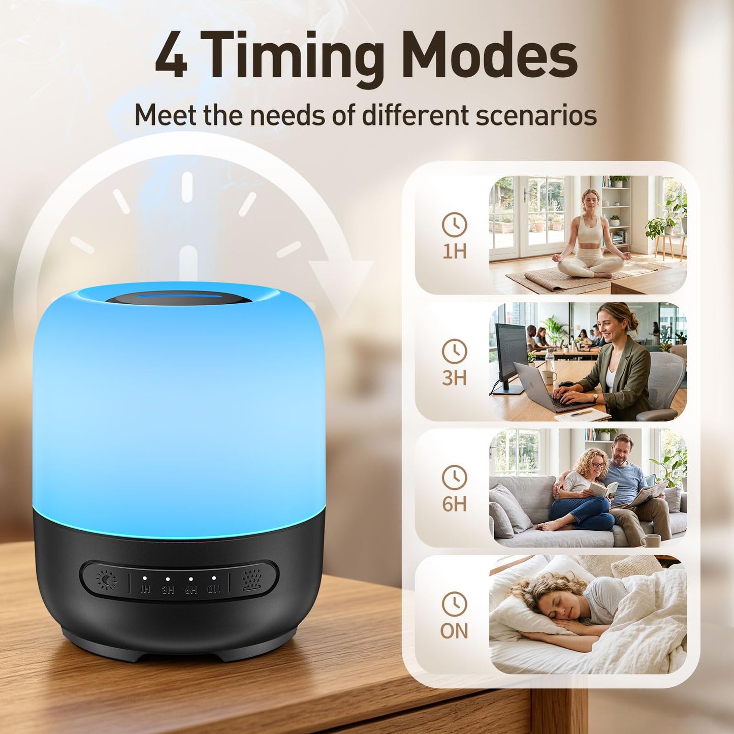 YEADOU Essential Oil Diffuser, 300ml Ultrasonic Aromatherapy Oil Diffuser & Humidifier with 7 Color Night Lights, Quiet 20dB Operation for 12 Hours, for Home, Bedroom, Office (2)