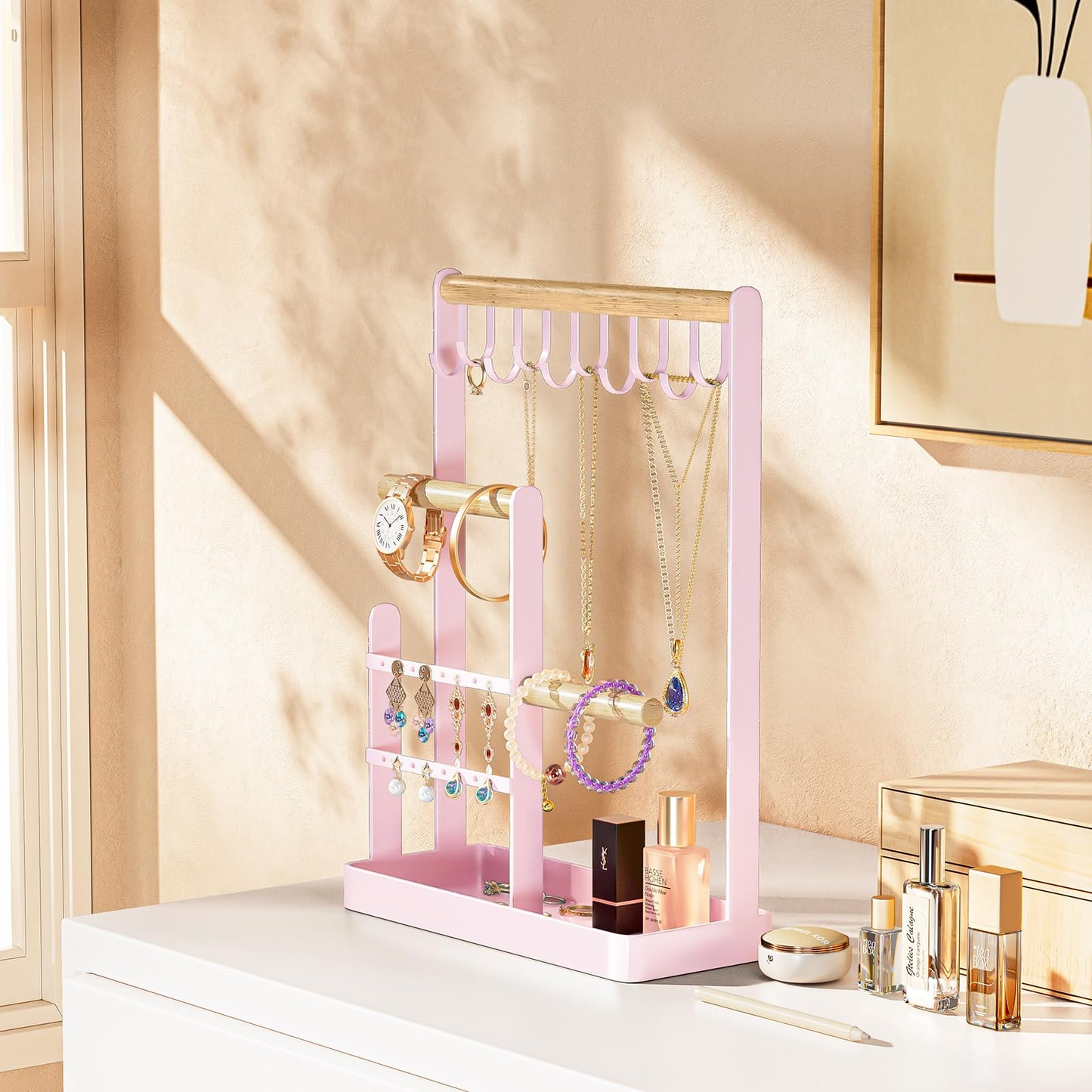 ProCase Cute Jewelry Stand, Aesthetic Jewelry Organizer for Dresser Vanity, Jewelry Holder Display for Necklaces Earrings, Gifts for Teen Girls Women, Bedroom Dorm Decor -Medium, Pink