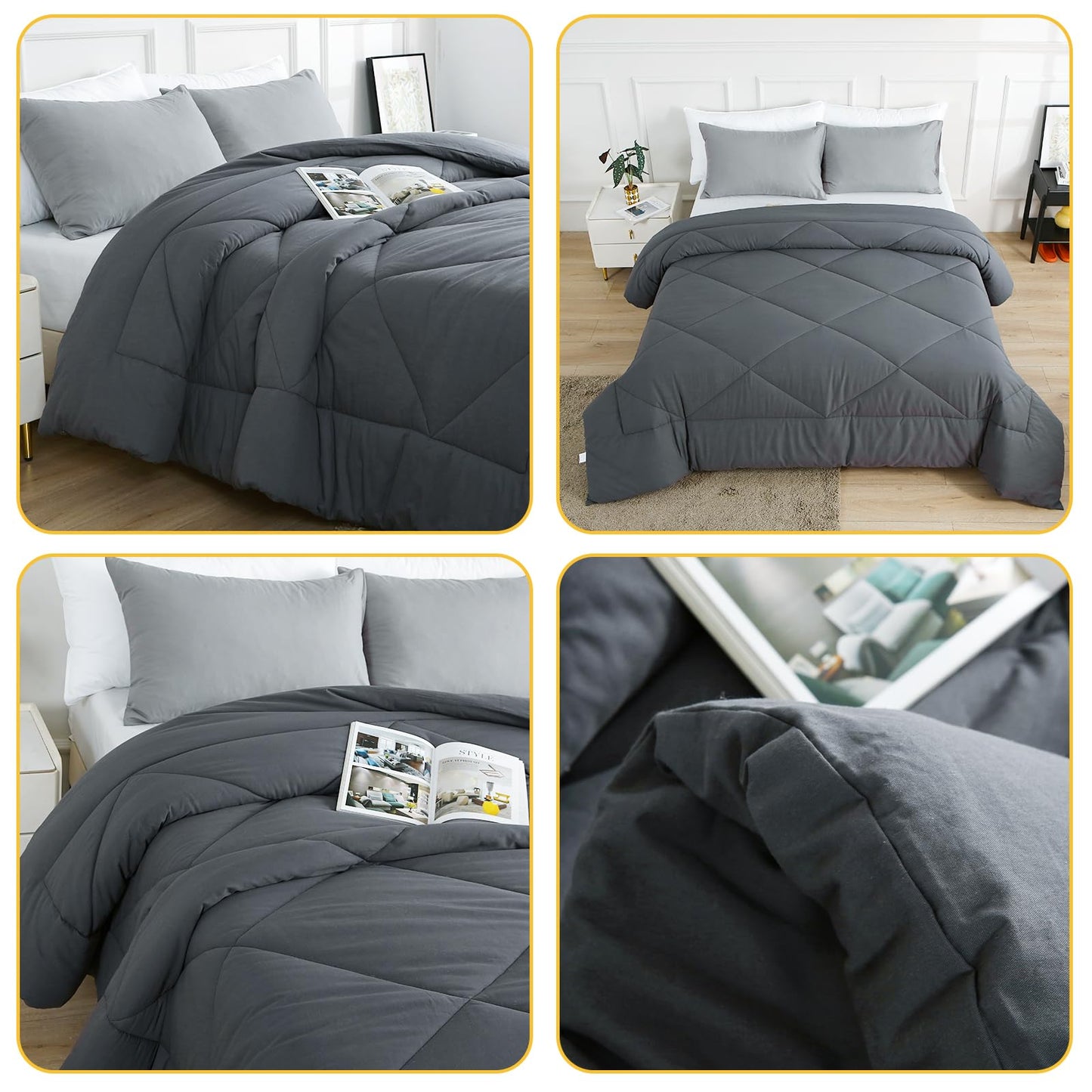 100% Cotton Filled Comforter, Premium Upgraded Cotton Bed Quilt Suitable for All Seasons, Comfortable Soft Noise-Free, Breathable and Fluffy, King, Gray | 100% Cotton, All Seasons, Breathable Fluffy