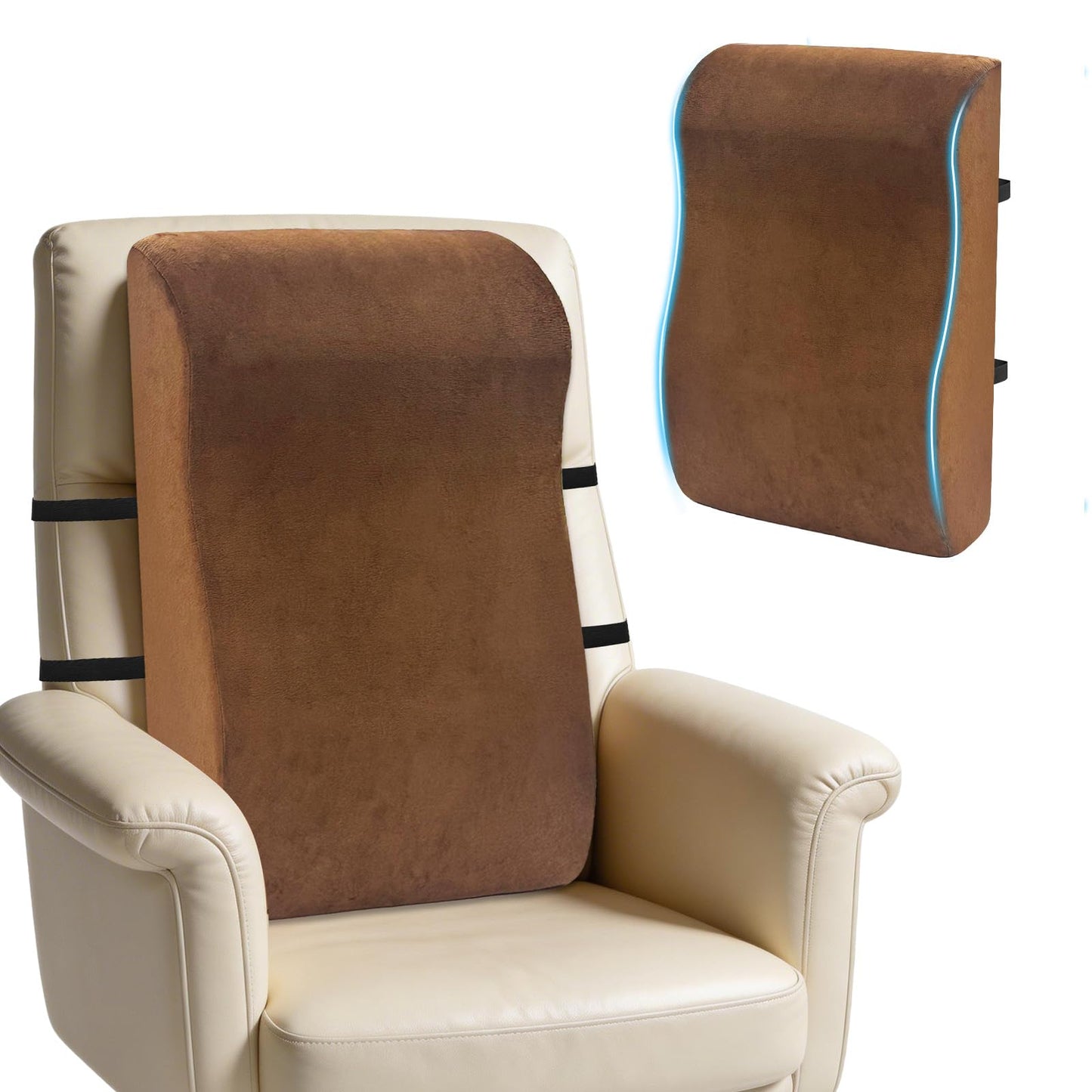 Recliner Neck and Lumbar Support Pillow, 2 in 1 Ergonomic Foam Cushion with Anti-Slip Backing & Adjustable Straps for Chair, Sofa, or Glider
