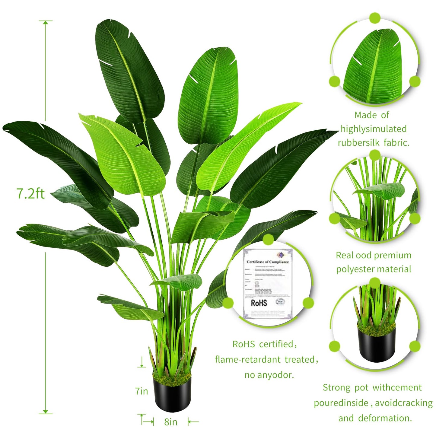 OXLLXO 7.2ft Artificial Silk Bird of Paradise Palm Tree (85in) with 17 Trunks Faux Tree and Plastic Nursery Pot, Fake Plant for Office House Farmhouse Living Room Home Decor (Indoor/Outdoor)