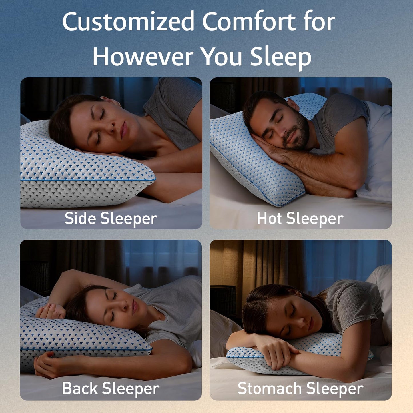 Cooling Gel Memory Foam Pillows Queen Size Set of 2 for Sleeping, Breathable Adjustable Firm Shredded Foam Cool Bed Pillows 2 Pack for Side, Back, Stomach, Hot Sleepers Soft Yet Support, CertiPUR-US