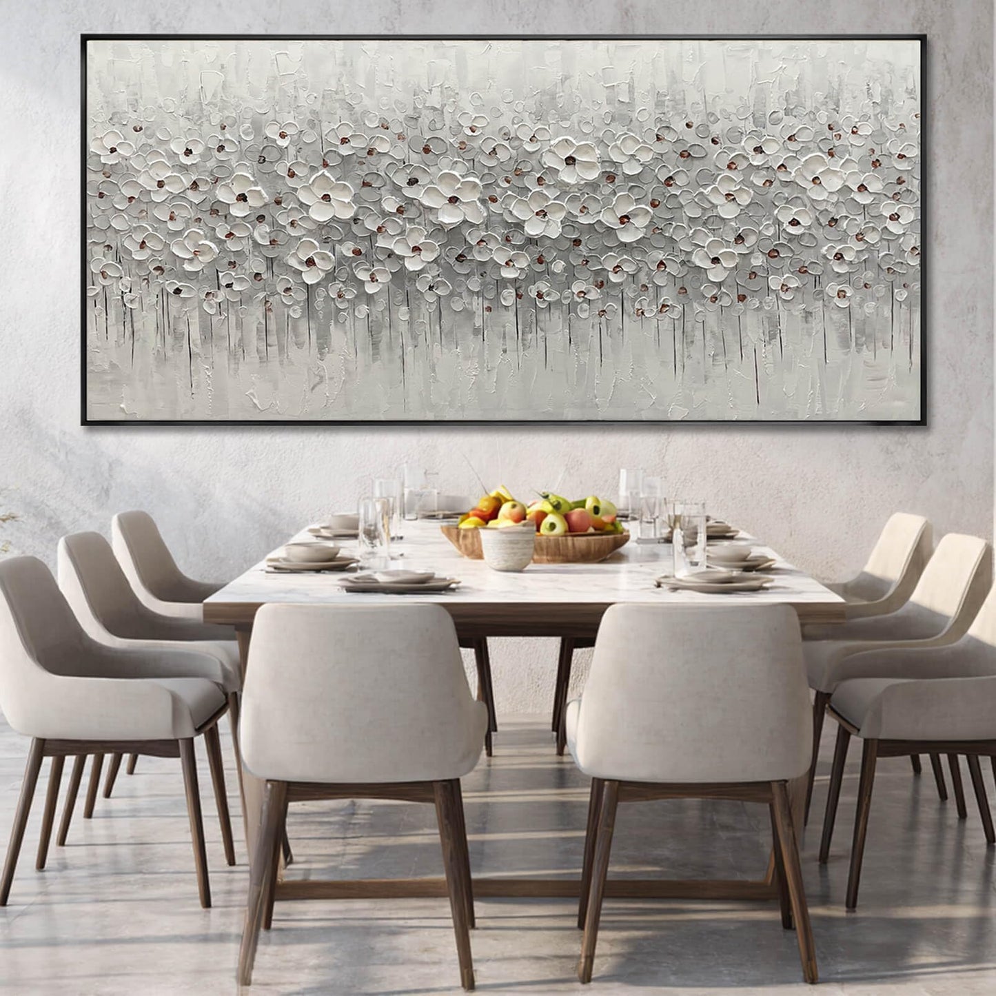 SDYA Oversized White Flower Wall Art, Hand Painted Floral Canvas Paintings With Frame, Extra Large Modern Wall Decor for Living Room Bedroom Office 40"x86"