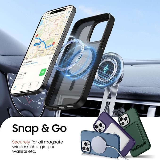 Ntwinro Magnetic for iPhone 16 Pro Case (Compatible with MagSafe) with Detachable Wallet & Card Holder for 3 Cards [RFID Blocking] Military Grade Protective Slim Phone Cover, Black